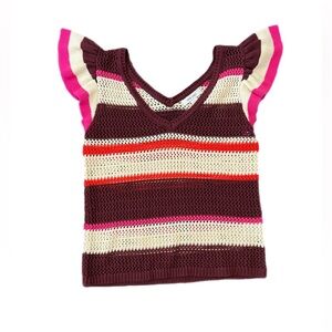 Nine West Women’s Mesh Knit Top - Burgundy, Pink, orange and Cream
